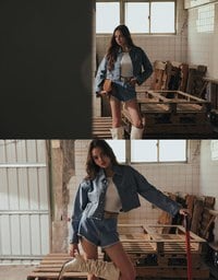 Raw Hem Jeans Denim Shorts with Back Logo Stitch Detail