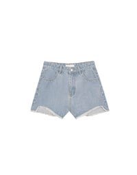 Raw Hem Jeans Denim Shorts with Back Logo Stitch Detail