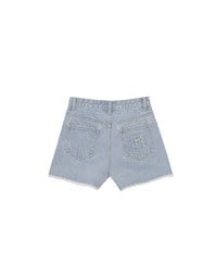 Raw Hem Jeans Denim Shorts with Back Logo Stitch Detail