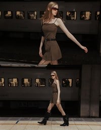 平口細肩帶口袋百褶短洋裝
