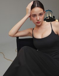 Spaghetti Strap Back Cut Out Padded Cami Maxi Dress