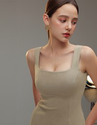 Classic Square Neck Wide Strap Fitted Padded Mini Dress