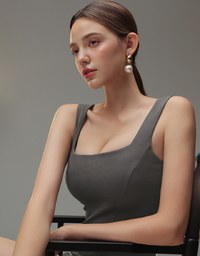 Classic Square Neck Wide Strap Fitted Padded Mini Dress