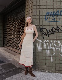 配色ラインアーガイルニットキャミロングワンピース(パッド付き)