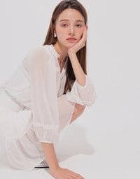 Sheer Chiffon Lace Trim Long Sleeve Mini Dress