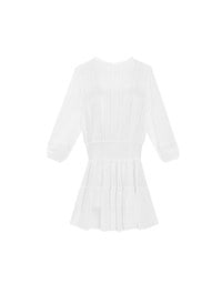 Sheer Chiffon Lace Trim Long Sleeve Mini Dress