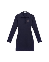 Fitted Ribbed Polo Neck Knit Mini Dress with AIR SPACE Logo Embroidery