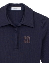 Fitted Ribbed Polo Neck Knit Mini Dress with AIR SPACE Logo Embroidery