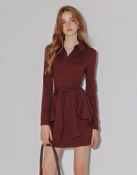 Fitted Ribbed Polo Neck Knit Mini Dress with AIR SPACE Logo Embroidery