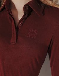 Fitted Ribbed Polo Neck Knit Mini Dress with AIR SPACE Logo Embroidery