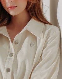 Collared Waist Cinched Button Front Shirt Mini Dress with AIR SPACE Logo Embroidered