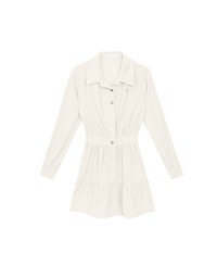 Collared Waist Cinched Button Front Shirt Mini Dress with AIR SPACE Logo Embroidered