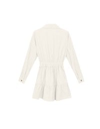 Collared Waist Cinched Button Front Shirt Mini Dress with AIR SPACE Logo Embroidered