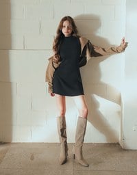 Mock Neck Sleeveless Ribbed Knit Mini Dress