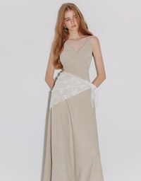 V Neck Halter Faux Suede Spaghetti Strap Cami Padded Maxi Dress