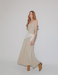 V Neck Halter Faux Suede Spaghetti Strap Cami Padded Maxi Dress