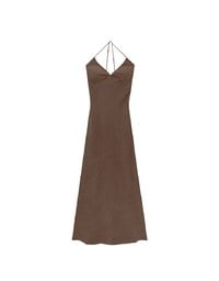 V Neck Halter Faux Suede Spaghetti Strap Cami Padded Maxi Dress
