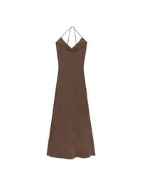 V Neck Halter Faux Suede Spaghetti Strap Cami Padded Maxi Dress