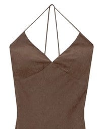 V Neck Halter Faux Suede Spaghetti Strap Cami Padded Maxi Dress
