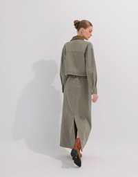 Raw Hem Crop Jeans Denim Jacket with Contrast Collar