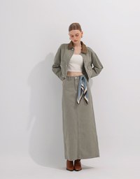 Raw Hem Crop Jeans Denim Jacket with Contrast Collar