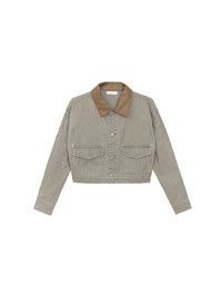 Raw Hem Crop Jeans Denim Jacket with Contrast Collar