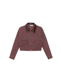 Raw Hem Crop Jeans Denim Jacket with Contrast Collar