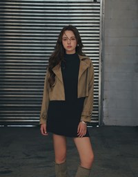 Classic Collar Faux Suede Cropped Trench Jacket