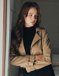 Classic Collar Faux Suede Cropped Trench Jacket