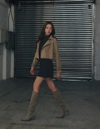 Classic Collar Faux Suede Cropped Trench Jacket