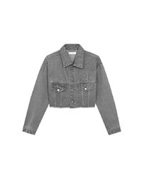 Raw Hem Crop Jeans Denim Jacket with Logo Stitch Detail
