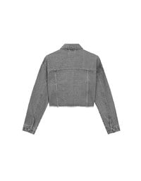 Raw Hem Crop Jeans Denim Jacket with Logo Stitch Detail