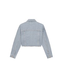 Raw Hem Crop Jeans Denim Jacket with Logo Stitch Detail