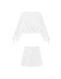 Lace Trim Drawstring Sleeve Cropped Cardigan and Elastic Waist A Line Mini Skirt Set Wear
