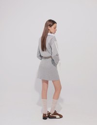 Lace Trim Drawstring Sleeve Cropped Cardigan and Elastic Waist A Line Mini Skirt Set Wear