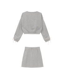 Lace Trim Drawstring Sleeve Cropped Cardigan and Elastic Waist A Line Mini Skirt Set Wear