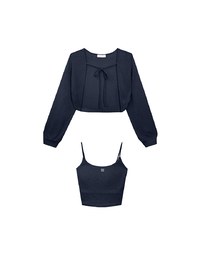 Cropped Knit Tie Front Cardigan with AIR SPACE Logo Embroidered Cami Padded Top Set Wear