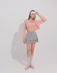 Cropped Knit Tie Front Cardigan with AIR SPACE Logo Embroidered Cami Padded Top Set Wear