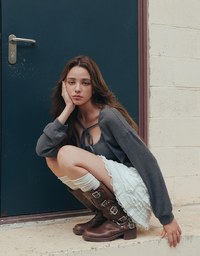 Cropped Knit Tie Front Cardigan with AIR SPACE Logo Embroidered Cami Padded Top Set Wear