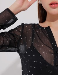 Sheer Mesh Dot Print Cropped Cardigan and Matching Mini Skirt Set Wear