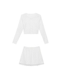 Sheer Mesh Dot Print Cropped Cardigan and Matching Mini Skirt Set Wear