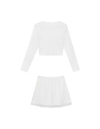 Sheer Mesh Dot Print Cropped Cardigan and Matching Mini Skirt Set Wear
