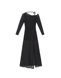 One Shoulder Sheer Mesh Panel Long Sleeve Padded Maxi Dress