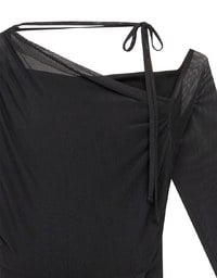 One Shoulder Sheer Mesh Panel Long Sleeve Padded Maxi Dress