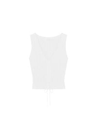 Ribbed Knit V Neck Lace Up Sleeveless Crop Top