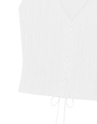 Ribbed Knit V Neck Lace Up Sleeveless Crop Top