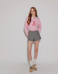 Fuzzy Letter Embroidered Cropped Knit Sweater