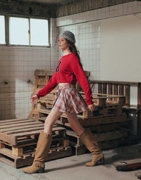Fuzzy Letter Embroidered Cropped Knit Sweater