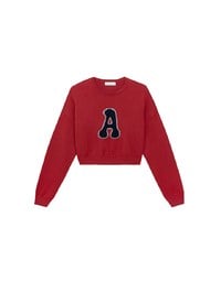 Fuzzy Letter Embroidered Cropped Knit Sweater