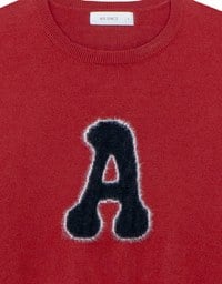 Fuzzy Letter Embroidered Cropped Knit Sweater